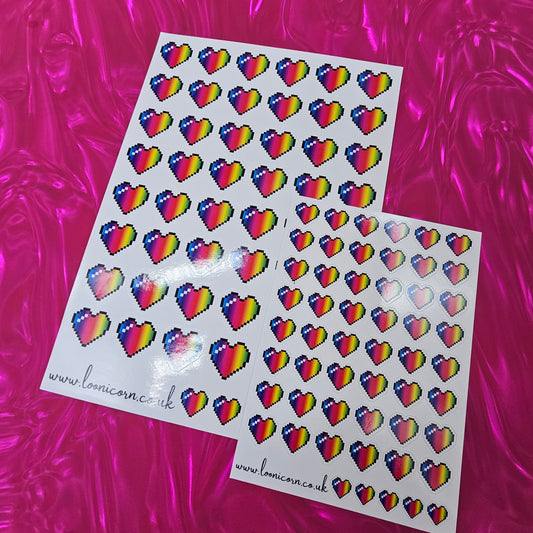 Rainbow Pixel Hearts  - Sticker Sheet